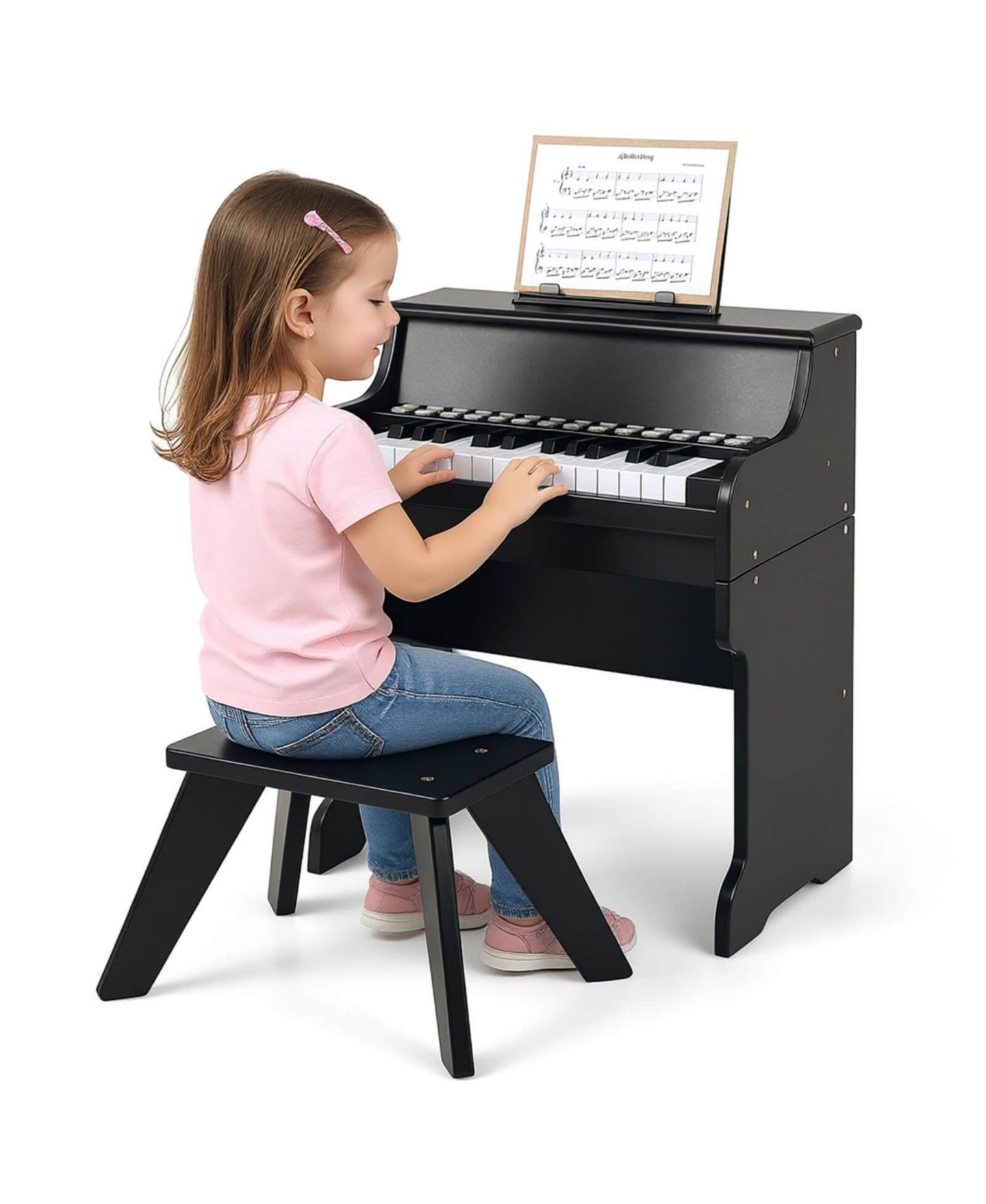 Детские игрушки Costway 25-Key Digital Piano with Lighted Keys Teaching Mode, 3-Piece Set, Ages 3+, цвет: Чёрный — фото 1