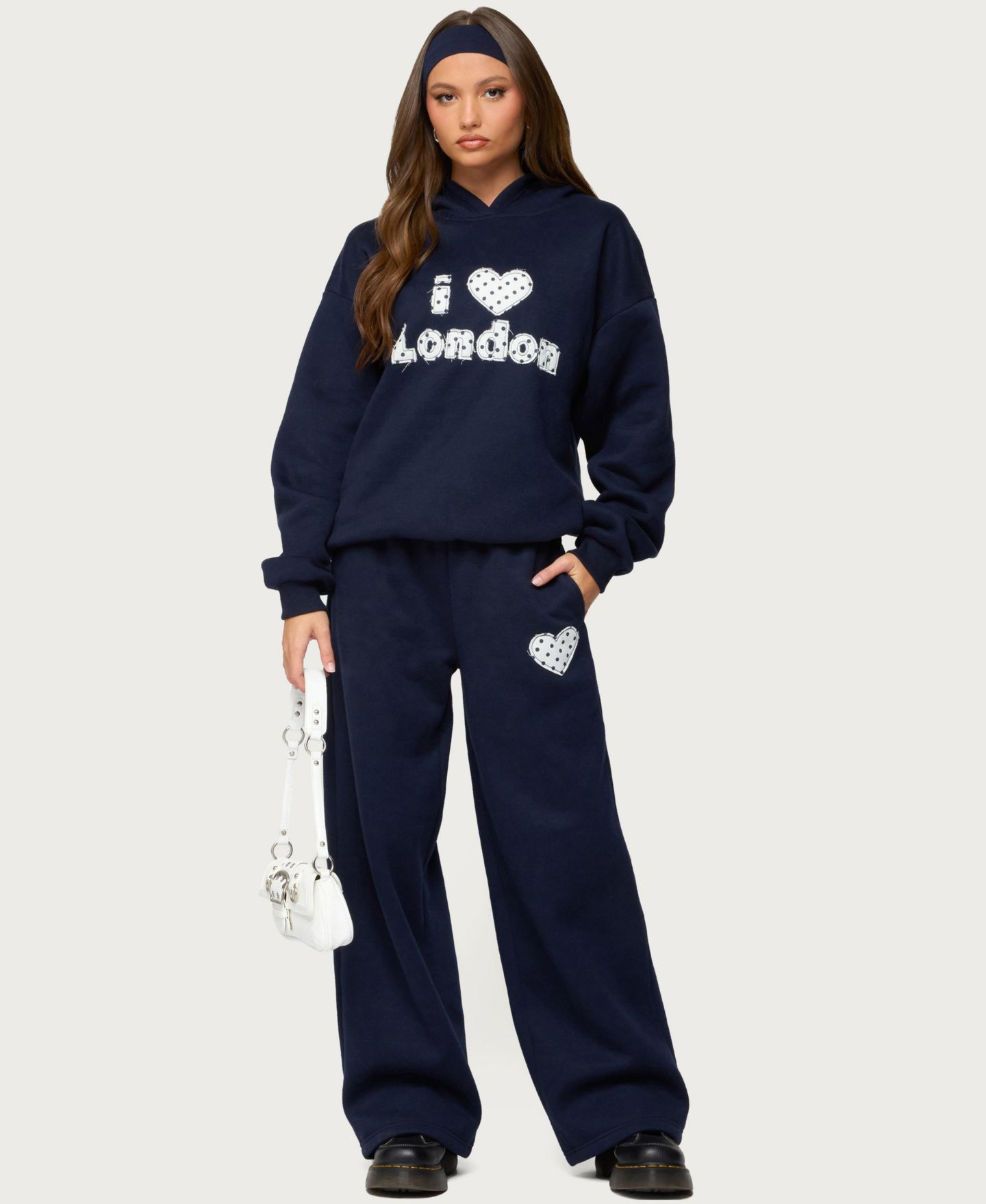 Женские брюки Edikted I Heart London Sweatpants, цвет: Тёмно-синий — фото 5