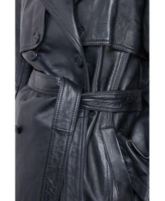 Women's Real Leather Belted Trench Coat.