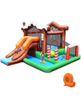 Inflatable Kids Bounce House with Slide, Climbing Wall, and 550W Air Blower