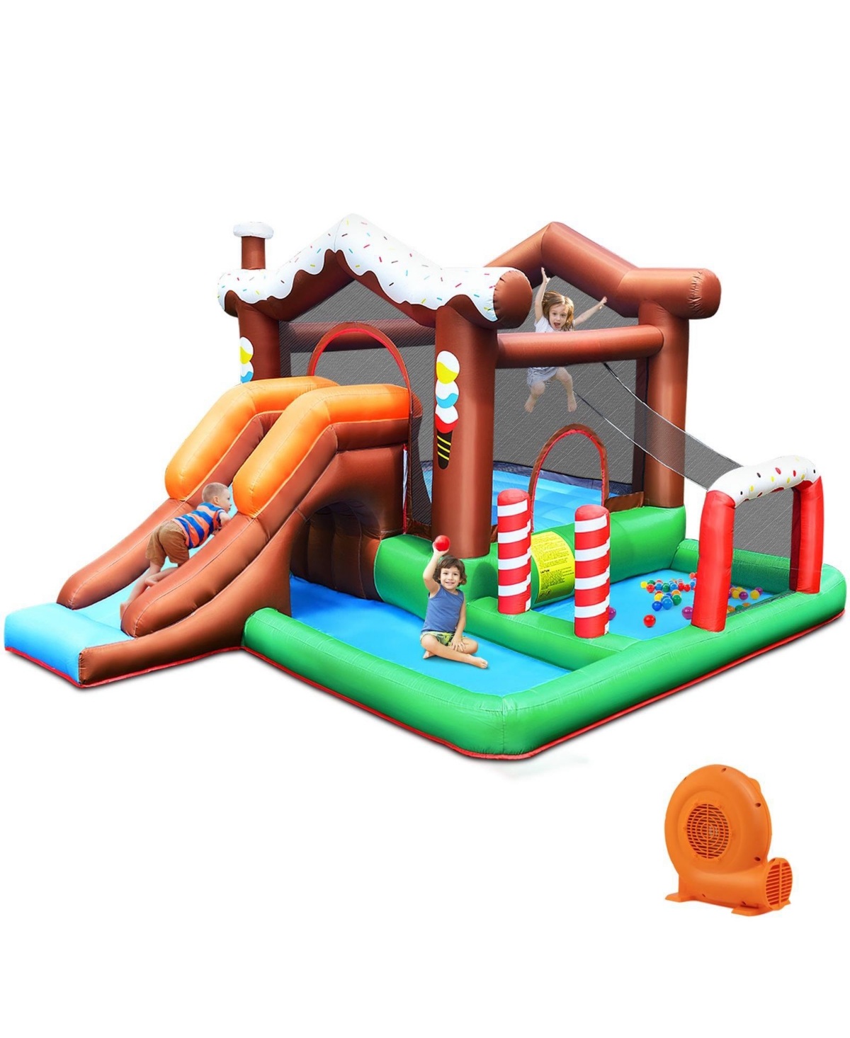 Hongge Inflatable Kids Bounce House with Slide, Climbing Wall, and 550W Air Blower