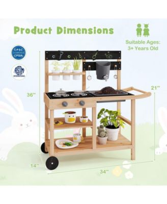 Kids Outdoor Wooden Mud Kitchen Playset with Faucet Sink Chalkboard and Storage