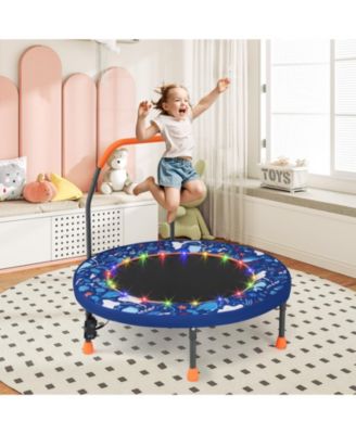 Kids LED Light Trampoline with Foam Handrail Foldable Frame and Safety Cover