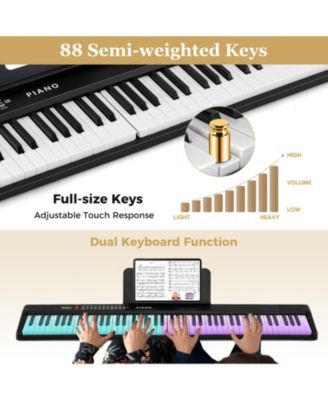 88 Key Foldable Digital Piano Keyboard With Semi Weighted Keys And Carrying Bag