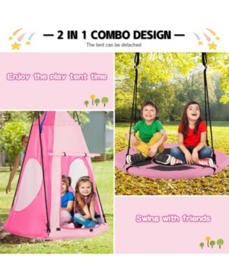 2-in-1 40 Inch Kids Hanging Chair Detachable Swing Tent Set-Pink