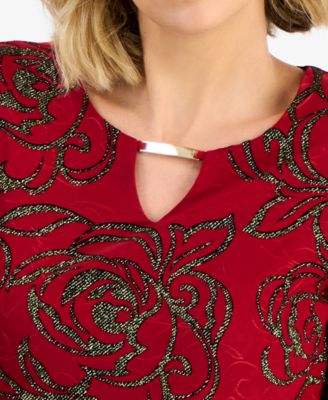 Women's Floral Shine Keyhole Jacquard Top, Macy's Exclusive