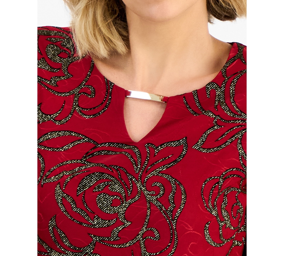 Jm Collection Women's Floral Shine Keyhole Jacquard Top, Macy's Exclusive