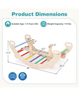 4-in-1 Multifunctional Wooden Climbing Toys with Rocker and Crawling Tunnel-Multicolor