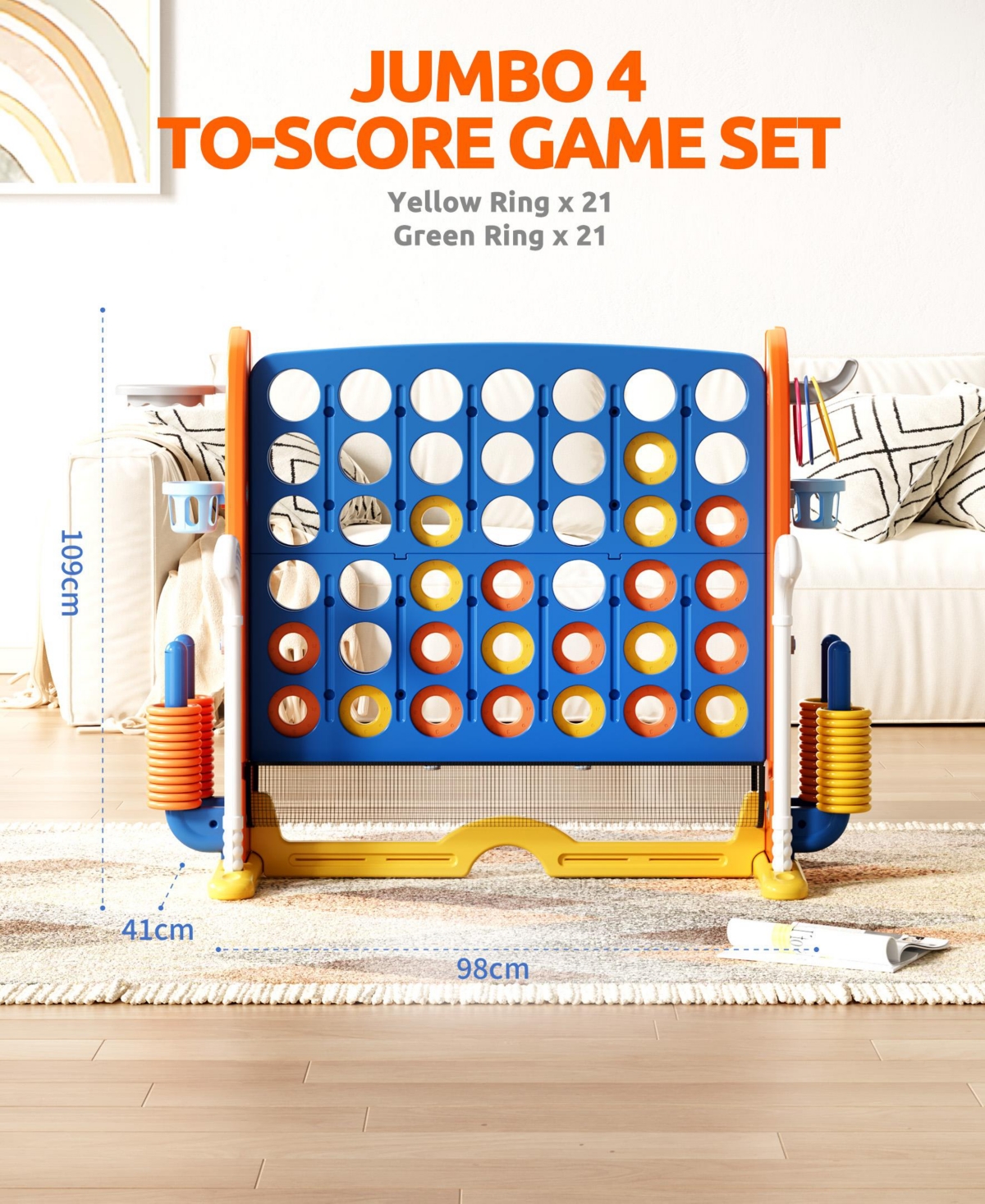 Sugift Giant 4-in-a Row Game Set for Kids and Adults with Basketball Hoop