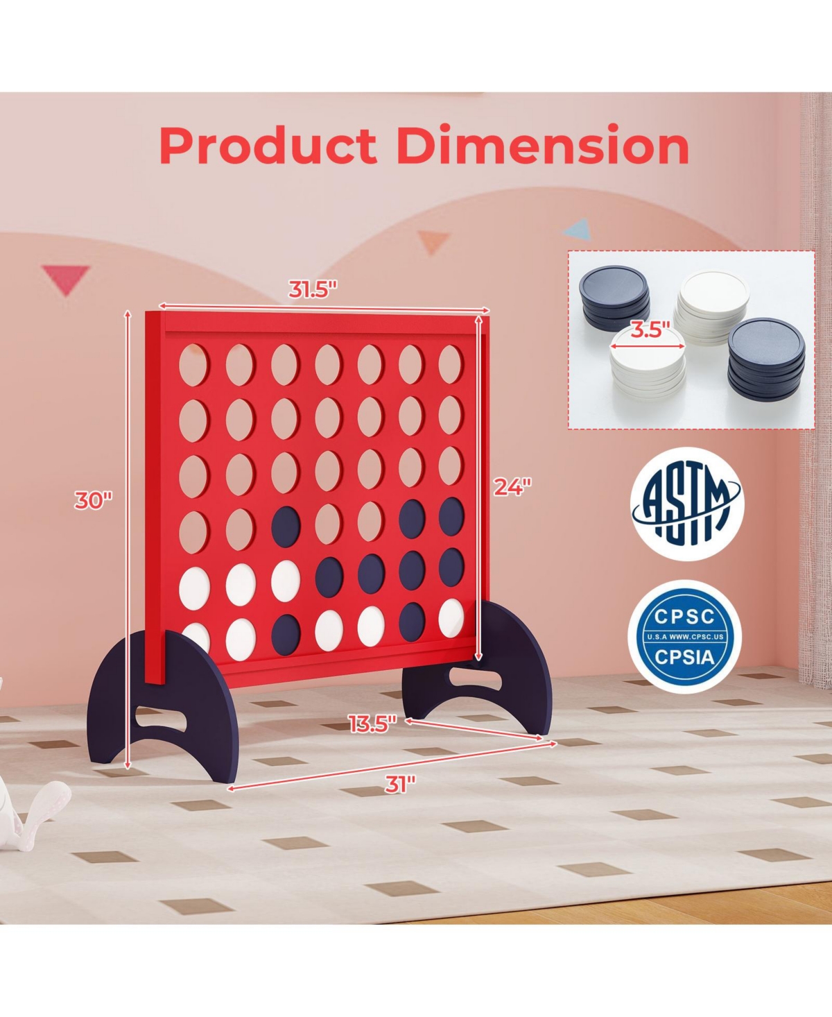 Sugift Wooden 4-In-a-row Game Set With 42 Pcs Chips And 600D Oxford Fabric Carrying Bag