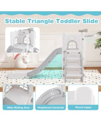 6-in-1 Toddler Slide L-shaped Playground with Basketball Hoop and Ladder