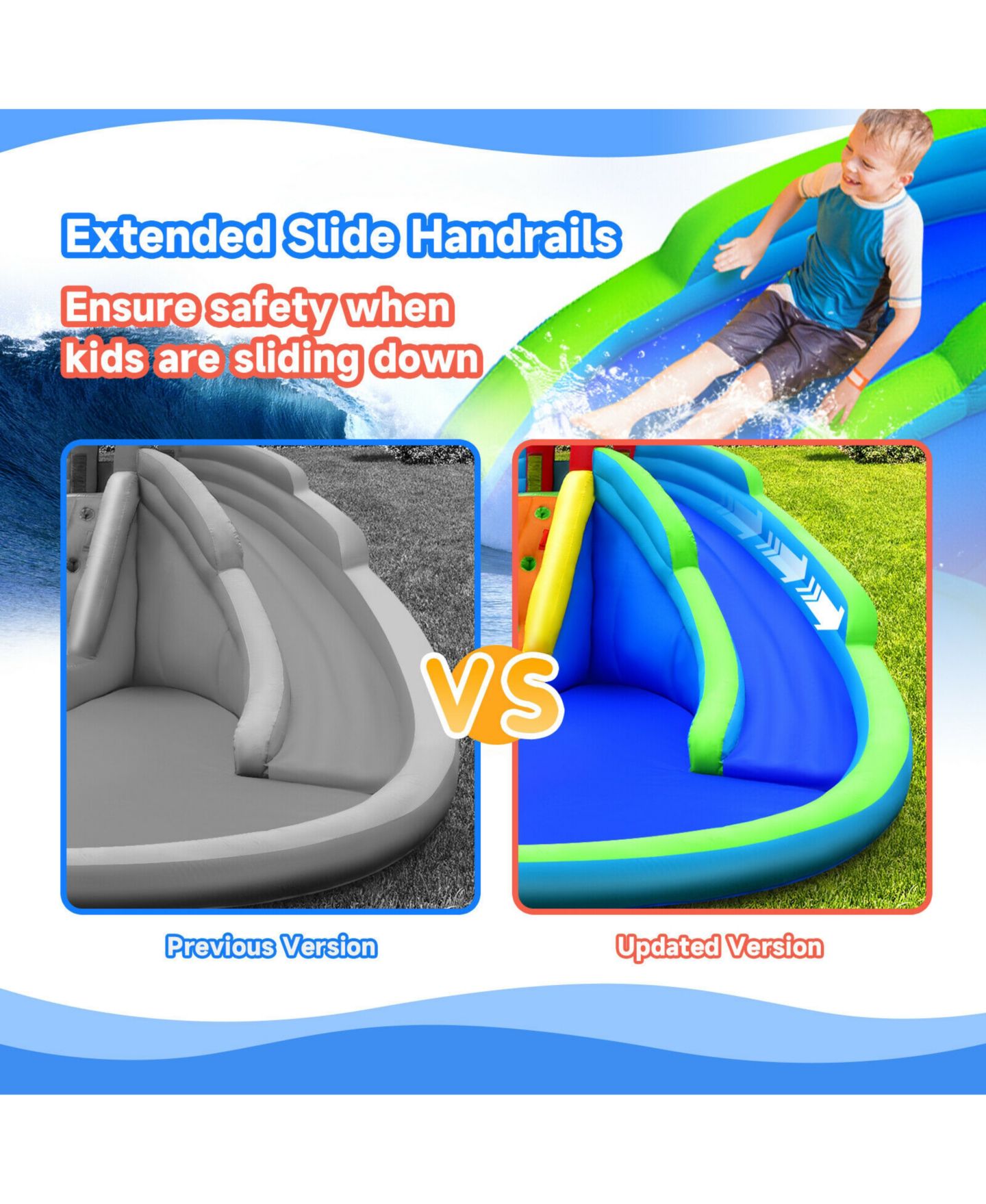 Детская игрушка SKONYON Inflatable Waterslide Bounce House, 18'L x 17.5'W x 9.5'H, Blower Compatible, Ages 3+, цвет: Синий — фото 9