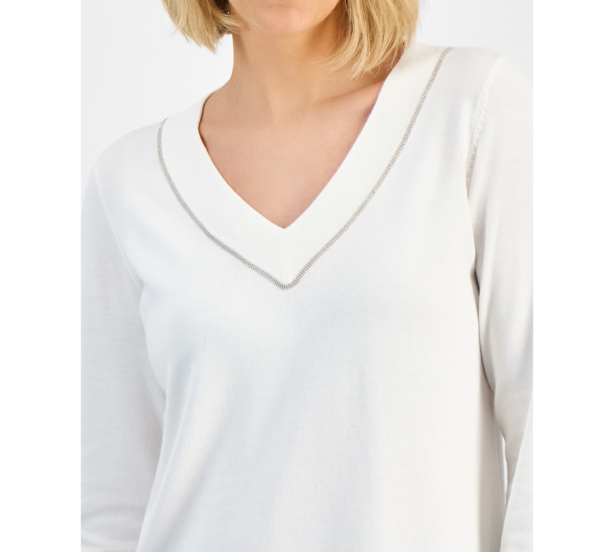 Jm Collection Women's Beaded-Neck Sweater, Macy's Exclusive