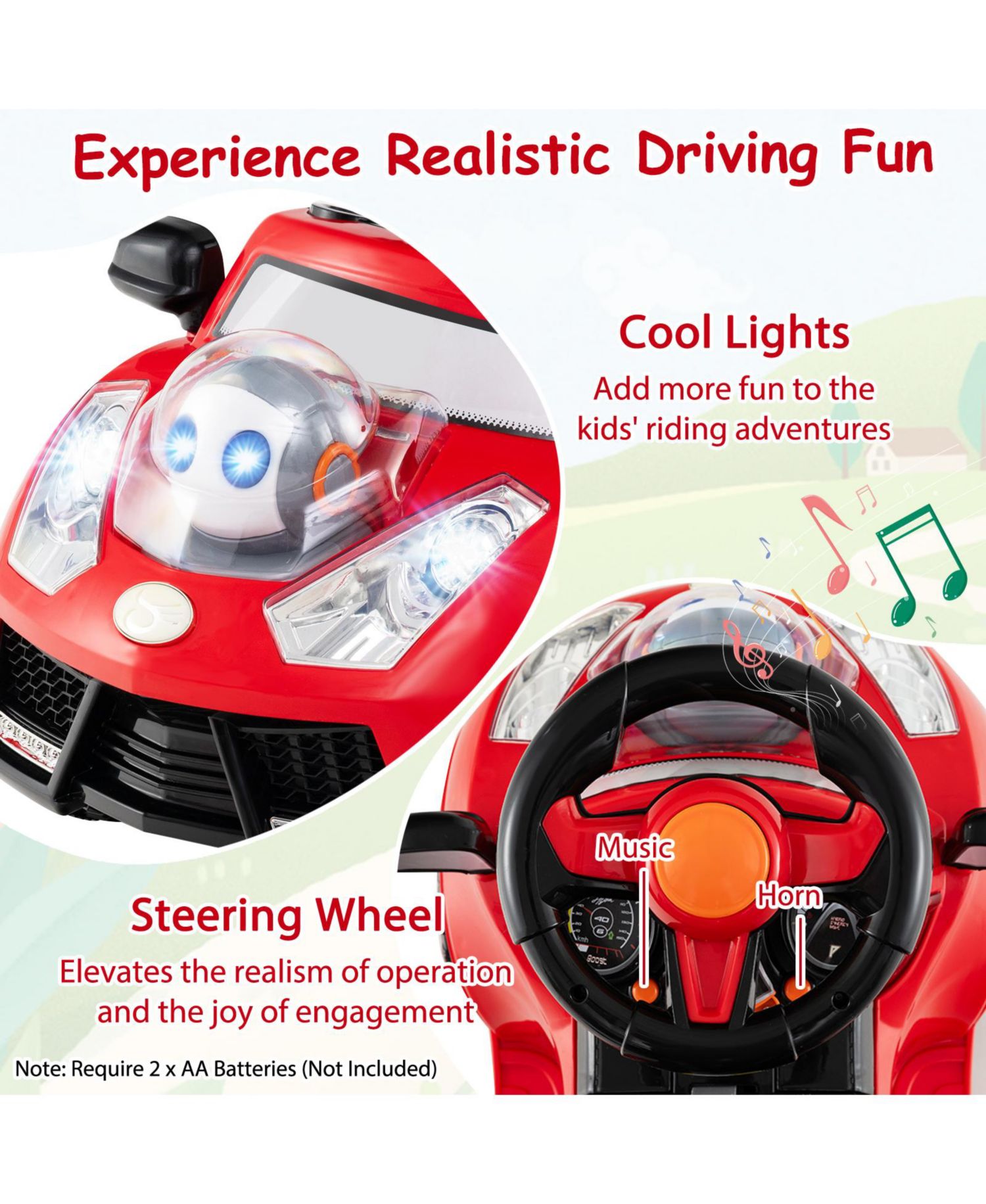 3-in-1 Sliding Walker w/ Adjustable Canopy Horn Music & Light for Boys & Girls