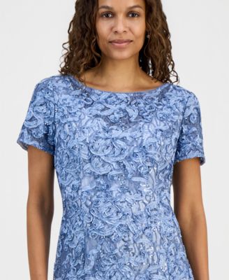 Petite Sequined Lace Short-Sleeve Midi Dress