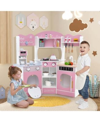 Corner Kitchen Playset with Coffee Machine Oven Microwave Washing Machine