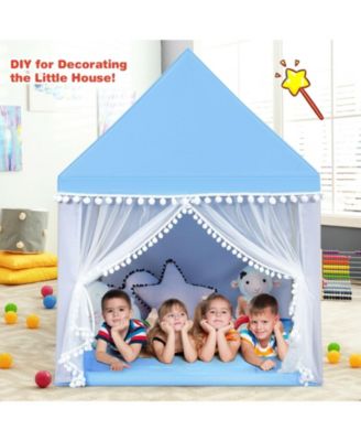 Kids Play Tent Large Playhouse Children Play Castle Fairy Tent Gift with Mat-Blue