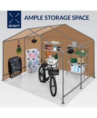 10x8ft Outdoor Fabric Storage Shed, Steel Frame, Dual Zipper Doors, Window