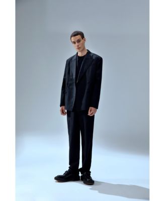 Men's Jet Black Cotton-Rayon Blend Suit Pants