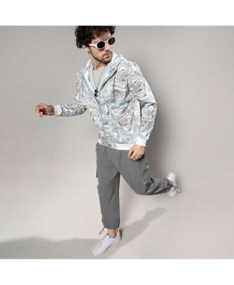 Men's Icy Blue & Olive Green Contrast Fluid Zip Front Hoodie