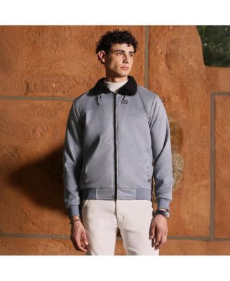 Men's Coin Grey Contrast Sherpa-Lined Suede Bomber Jacket