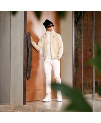 Men's Saltbox Beige Contrast Sherpa-Lined Suede Bomber Jacket