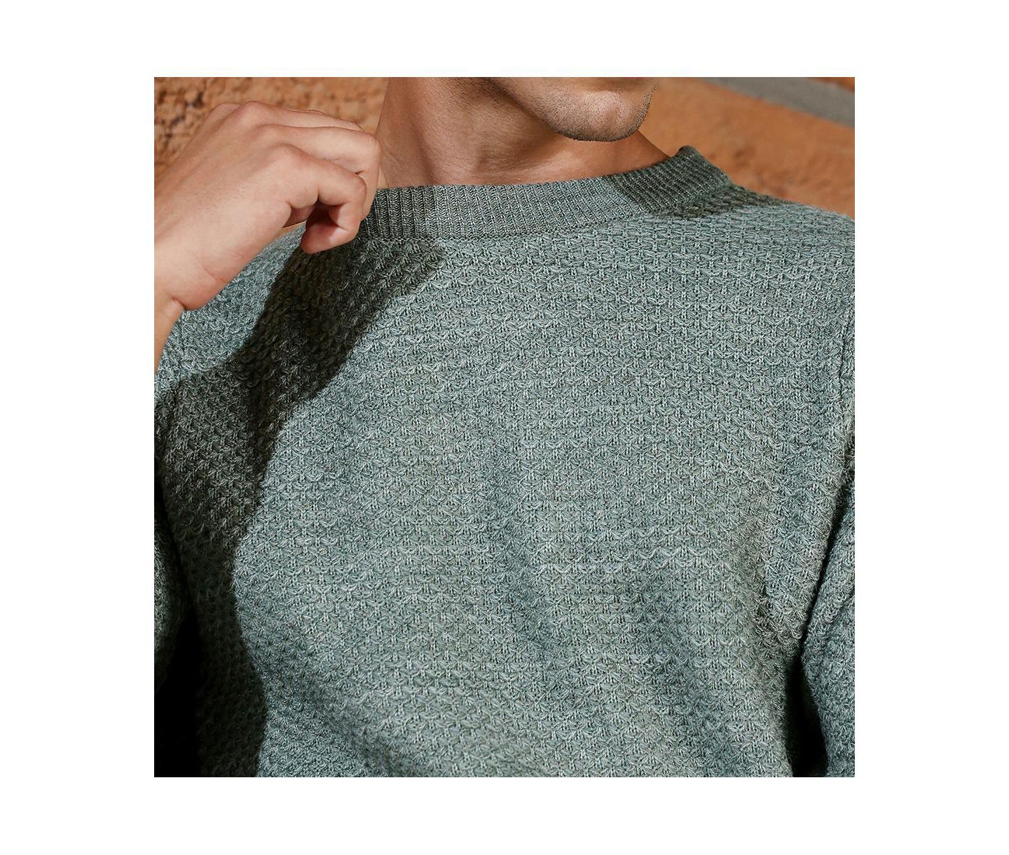 Мужской свитер Campus Sutra Geo-Jacquard Knit Pullover, цвет: Зелёный — фото 7