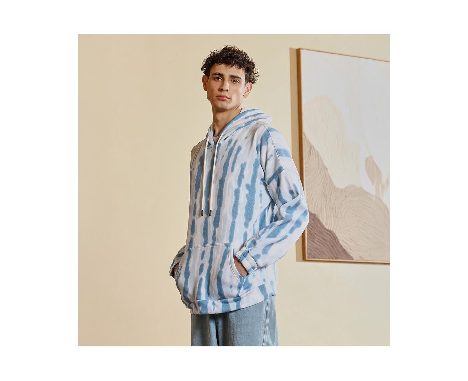 Men's Sky Blue Dye-Drip Pullover Hoodie