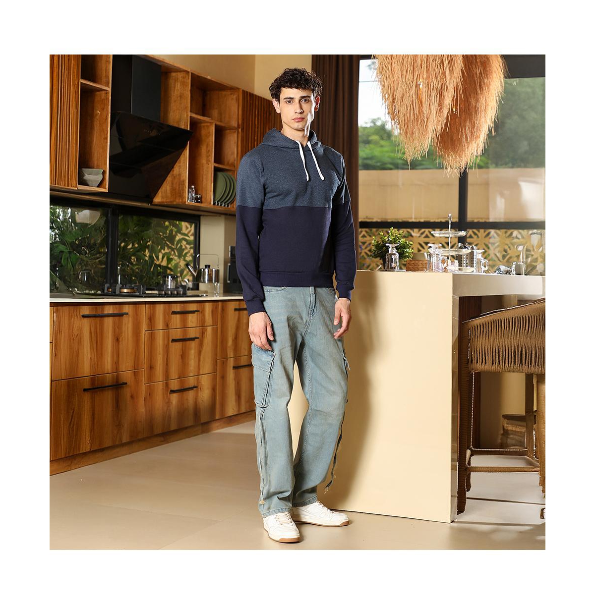 Campus Sutra Men's Prussian Blue Block Pullover Hoodie