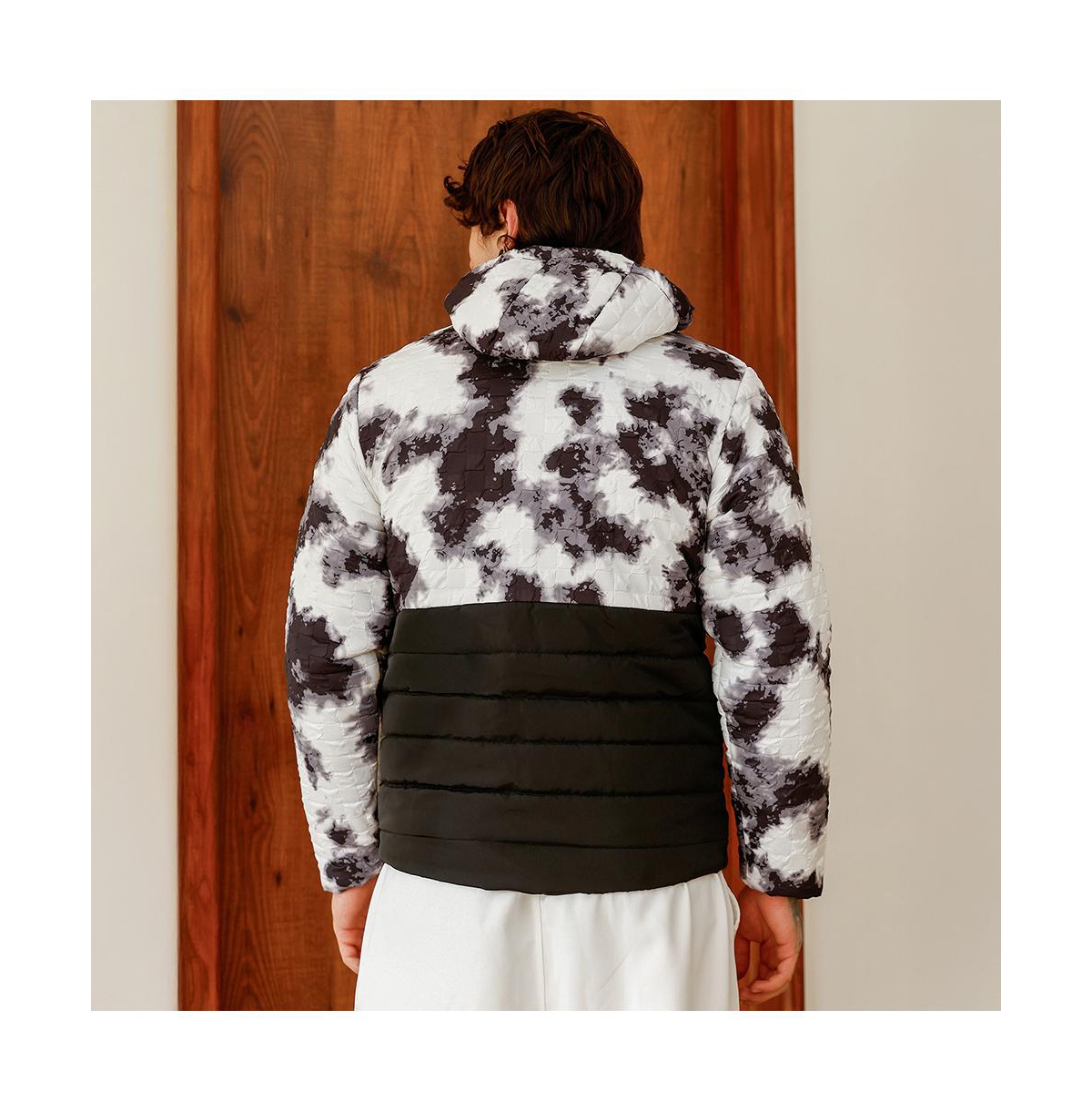 Campus Sutra Men's Obsidian Black & Chalk White Dye-Block Quilt Puffer Jacket
