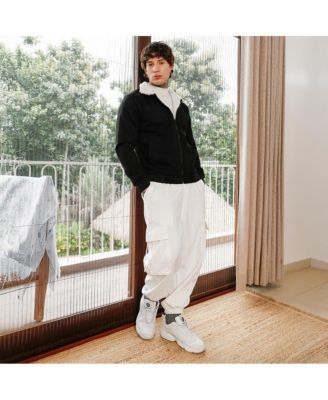 Men's Raven Black Contrast Sherpa-Lined Suede Bomber Jacket