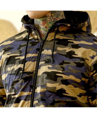 Men's Army Green & Khaki Beige Camouflage Fleece-Lined Jacket