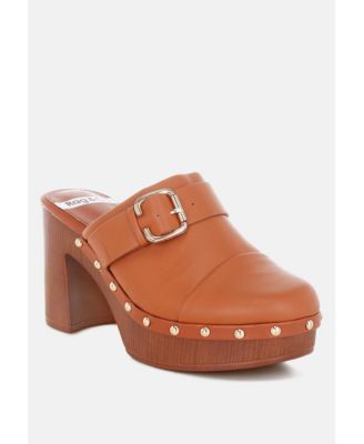 Womens Septim Genuine Leather Studded Clog Heels