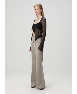 Women's Long-Sleeve Black Lace Top