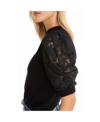 Women's Sylvie Lace Sleeve Top - Black