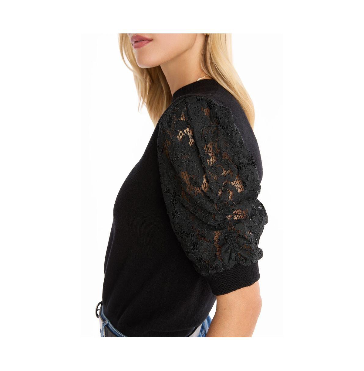 The Noli Shop Women's Sylvie Lace Sleeve Top - Black