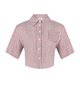 Women's Red Striped Linen Crop Shirt