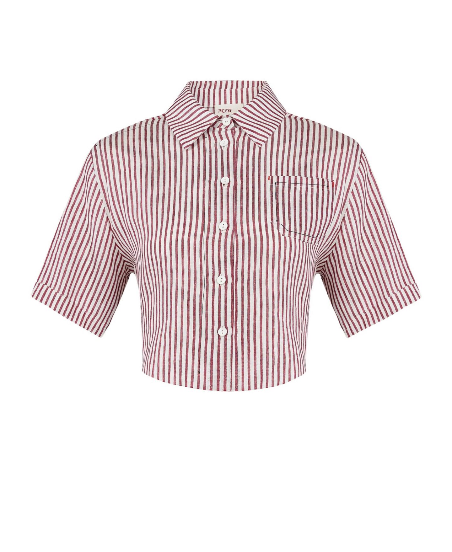 Женская рубашка PCFG Red Striped Linen Crop, цвет: Красный — фото 5