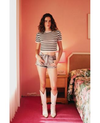 Women's Striped Short Sleeve Knit Top