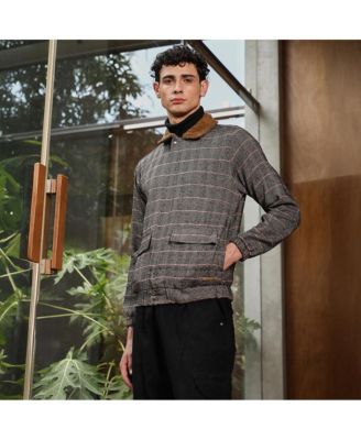 Men's Midnight Black & Cream White Chevron-Jacquard Sherpa-Lined Jacket