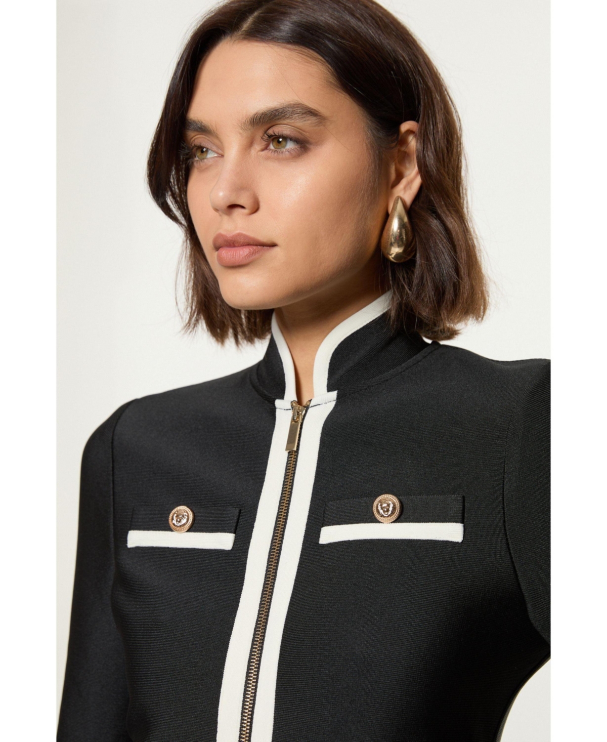 Karen Millen Women's Bandage Knit Military Detail Dress