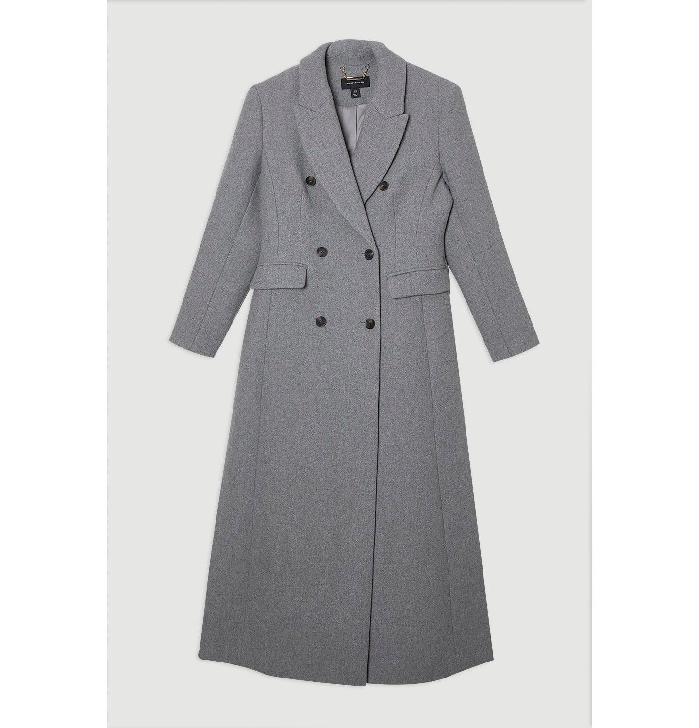 Женское пальто Karen Millen Wool Double Breasted Tailored Maxi, цвет: Серый меланжевый — фото 3