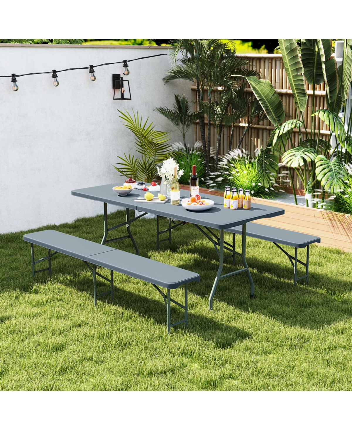 Sugift 6 Feet Plastic Folding Bench Portable Seat with Handle and Lock