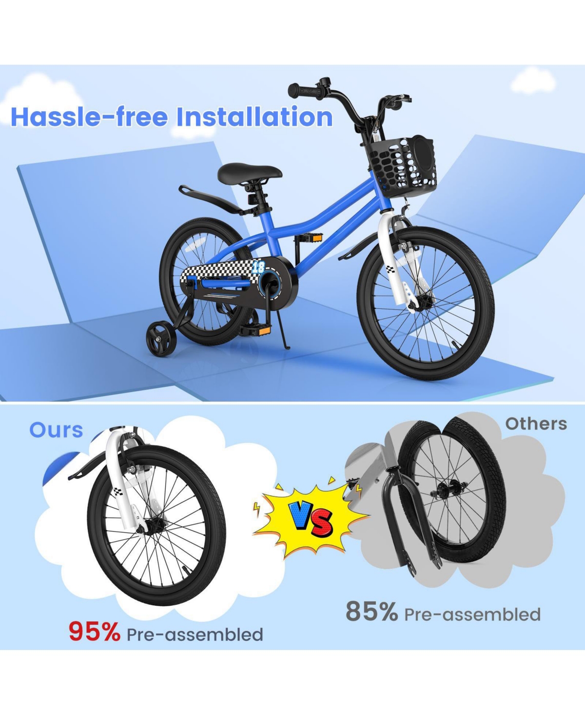 Sugift 18 Feet Kids Bike with Removable Training Wheels
