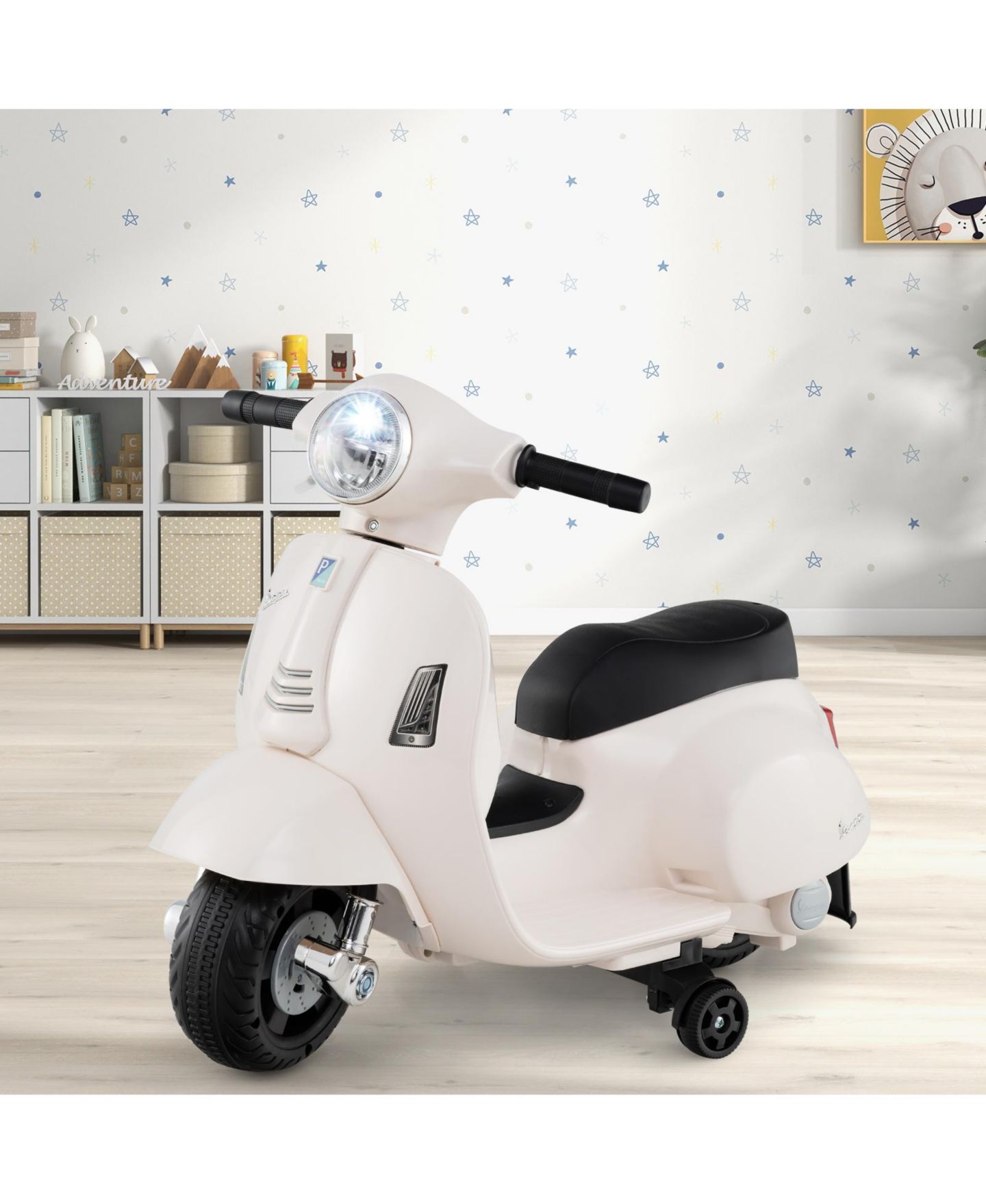 Детская игрушка SUGIFT Licensed Vespa 6V Rechargeable Battery Ride-On Motorcycle with Training Wheels, Ages 18-36 Months, цвет: Белый — фото 9