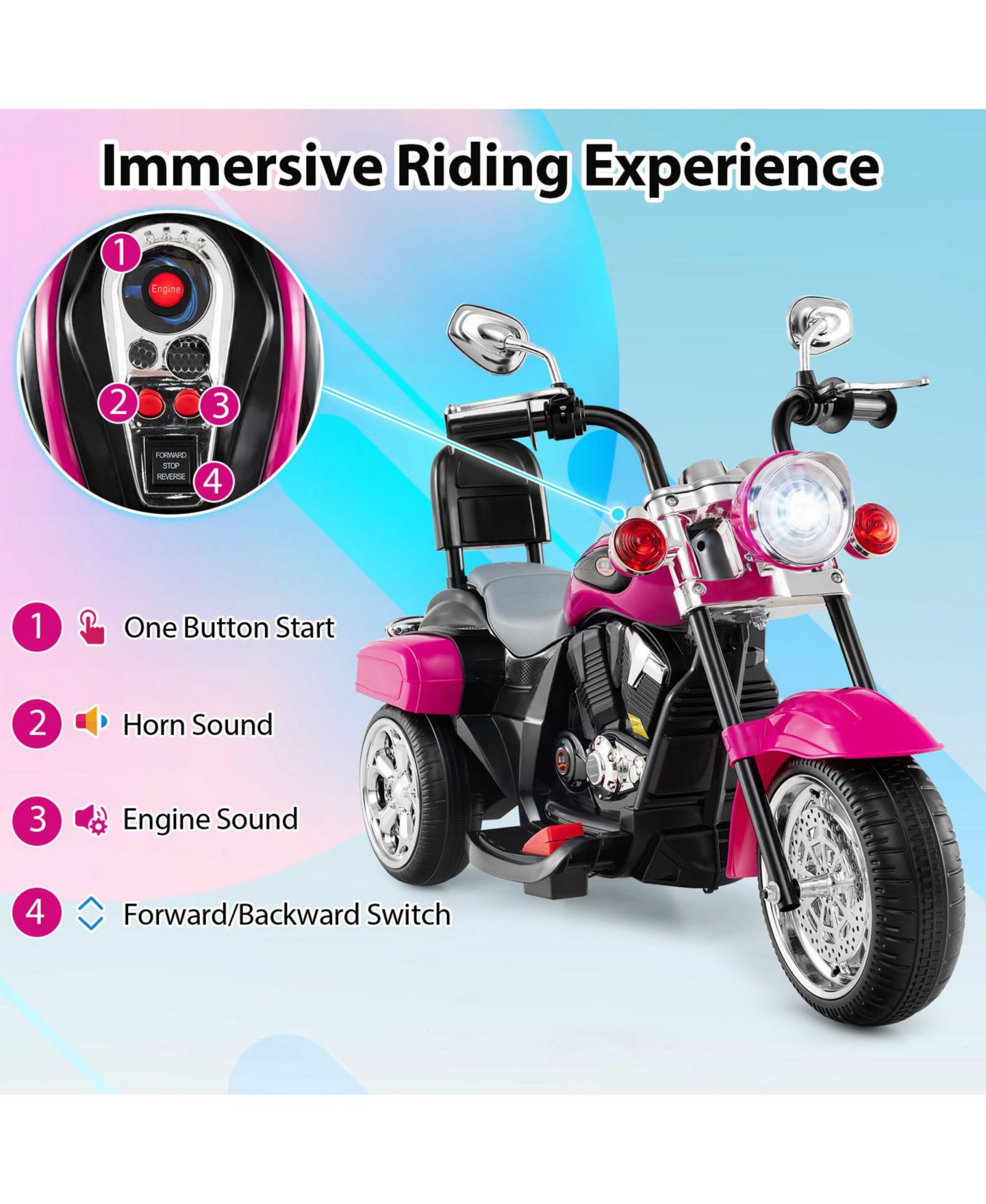 Детская игрушка SUGIFT 6V Powered 3-Wheel Motorbike Ride-On Toy, Ages 12-36 Months, цвет: Тёмный розовый — фото 7