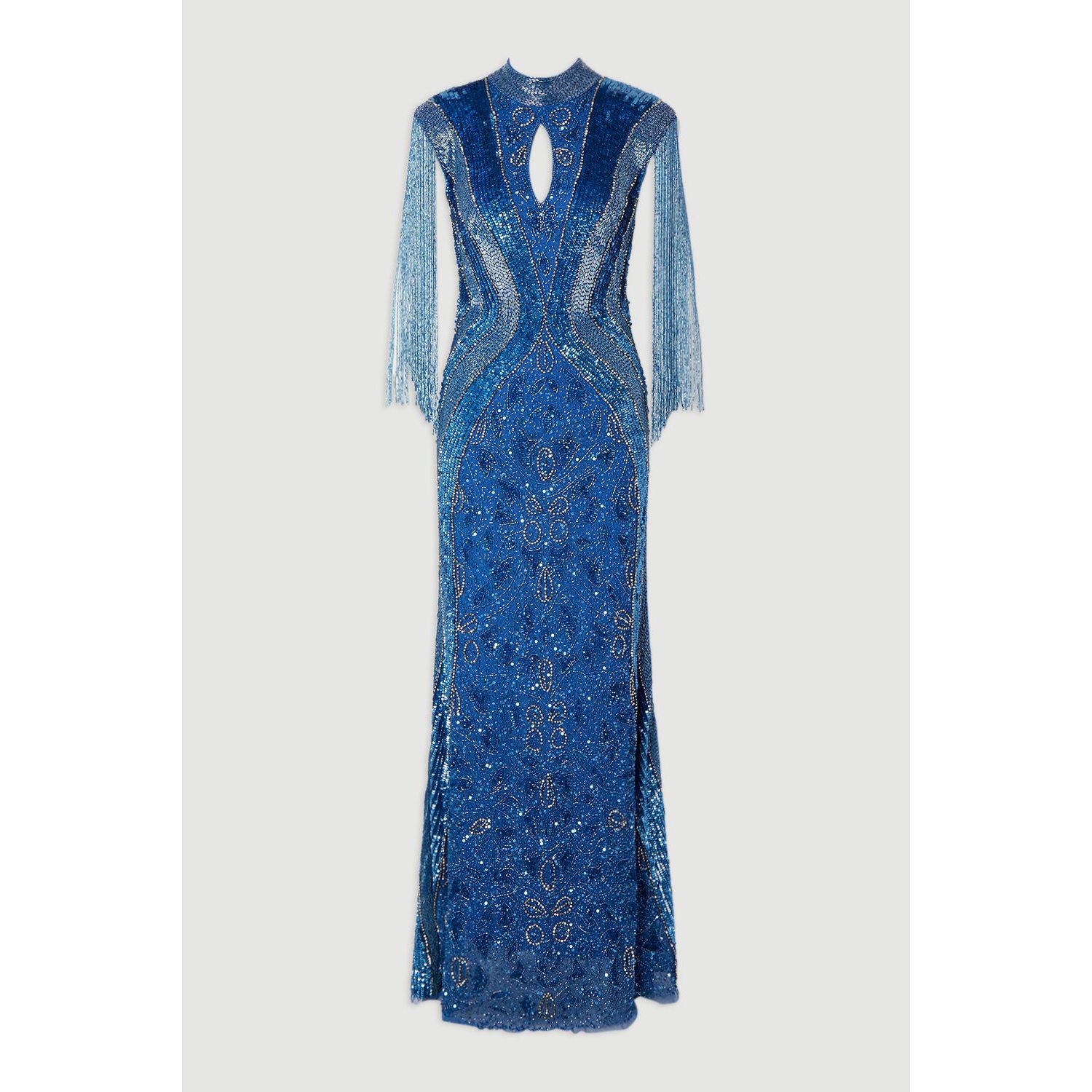 Women's Tassel Sleeve High Neck Maxi Dress