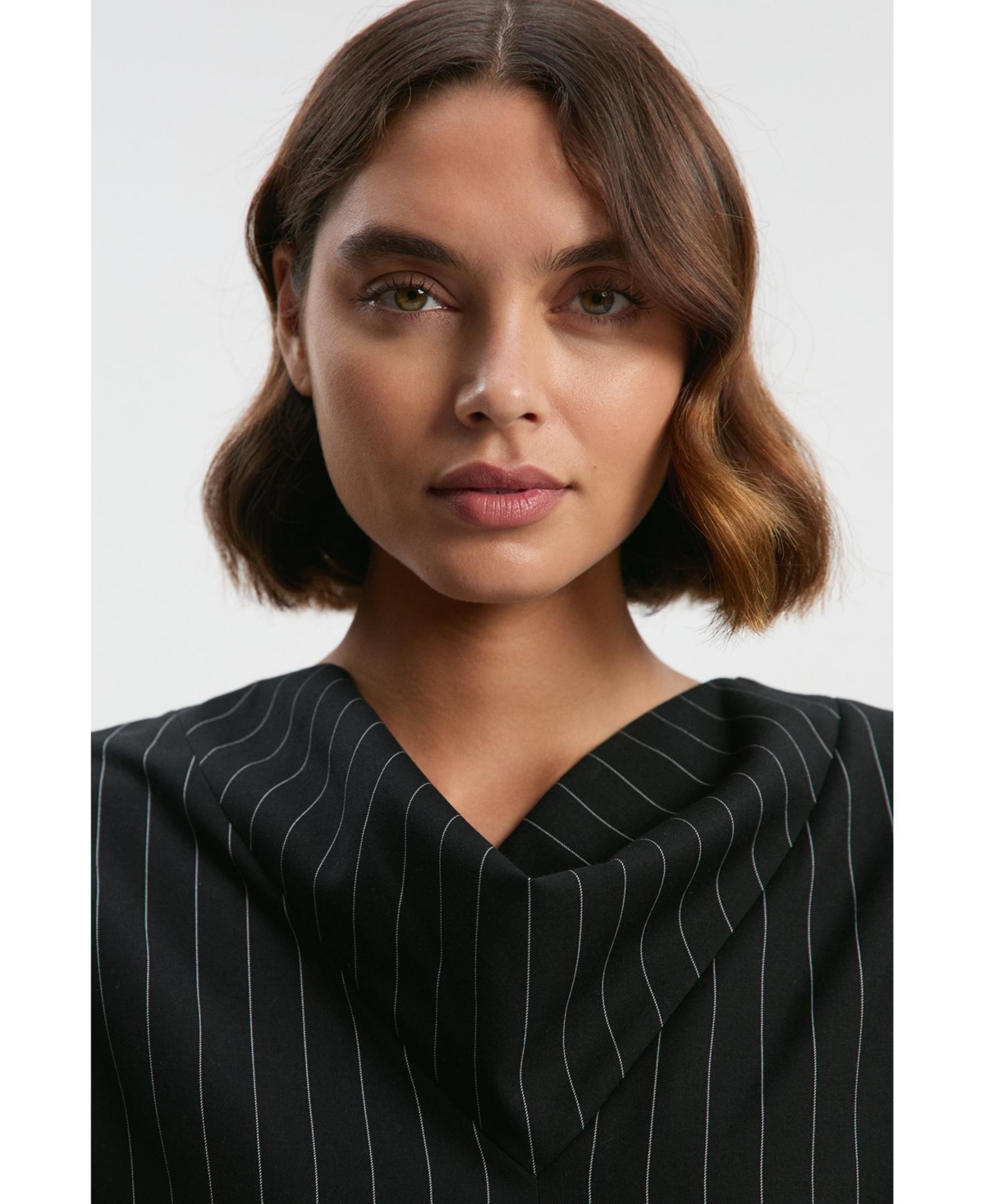 Karen Millen Women's Pinstripe Cowl Neck Midi Dress