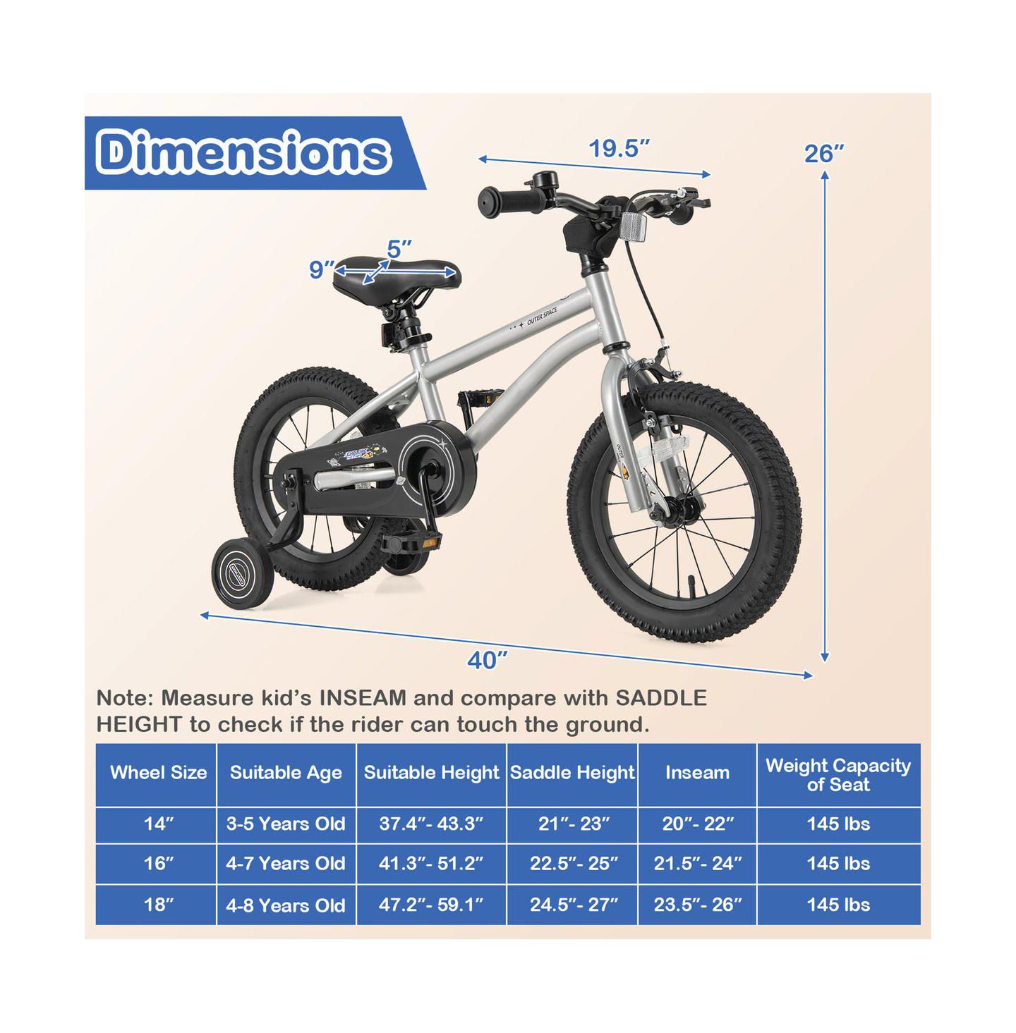 Детская игрушка SUGIFT 14 Inch Kids Bike High Carbon Steel Frame with Removable Training Wheels, Ages 3-7, цвет: Серебряный — фото 3