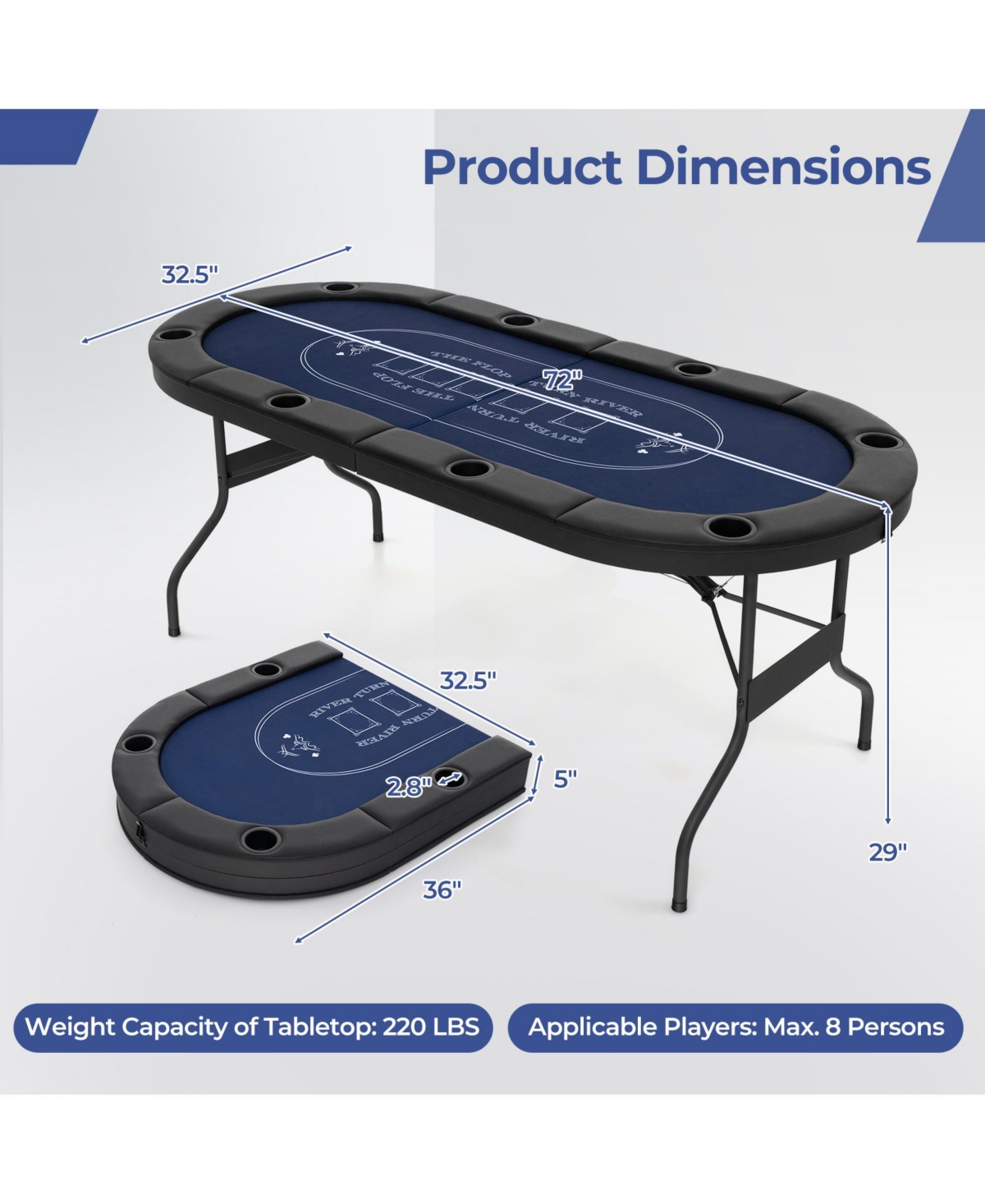 Sugift 72 Inch Foldable Poker Table For 8 Players Portable Oval Card Board Game Table